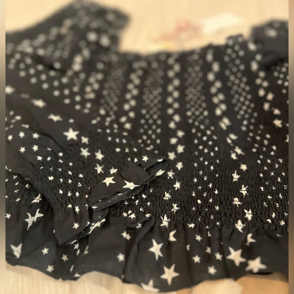 LoveShackFancy Russell Silk Black & White Star Top, NEW